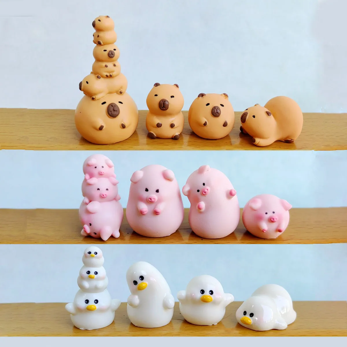 4pc Funny Cute Capibara Pig Duck Car Decoration Resin Craft Miniature Figure Tiny for Bonsai Microlandscape Fairy Garden Decor