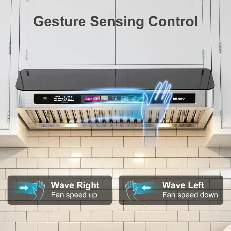 Under Cabinet Range Hood 30 Inch with Voice/Gesture/Touch Control, with 4-Speed Exhaust Fan, Memory Mode, Adjustable Lights