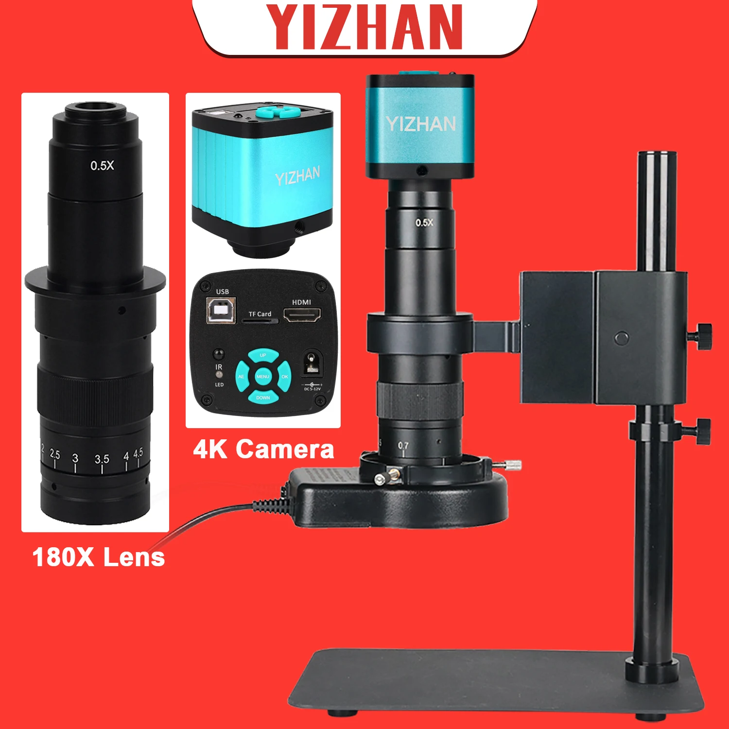 

YIZHAN IMX327 4K 48MP HDMI USB Electronics Digital Microscope 130X 150X 180X 215X Zoom Lens With Ring Light For Phone Repair