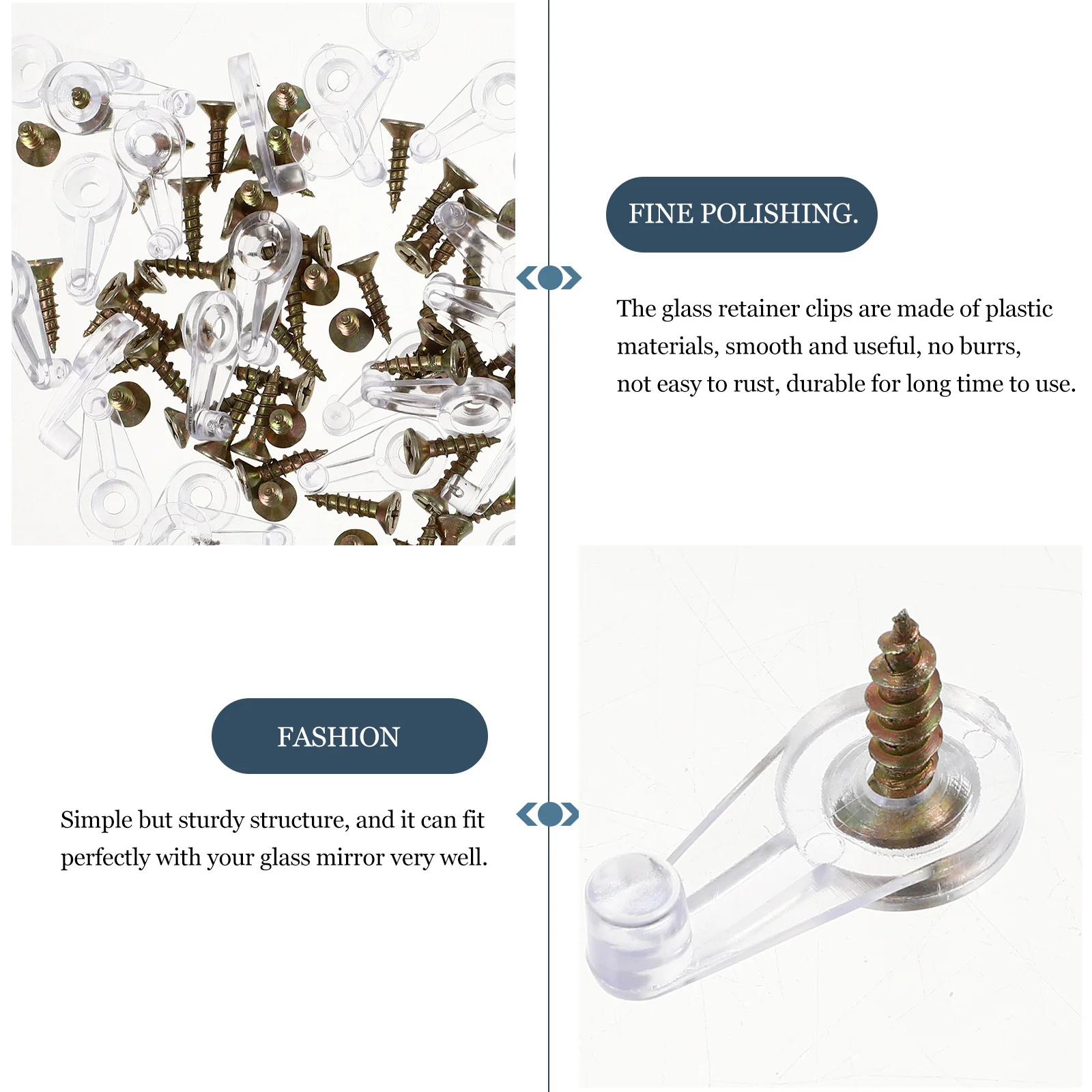 50 قطعة من مشابك تثبيت المرآة، مشابك تثبيت زجاجية بلاستيكية لخزانة صالون الحمام، مجموعة تثبيت زجاجية للباب، متينة وسهلة التركيب #2
