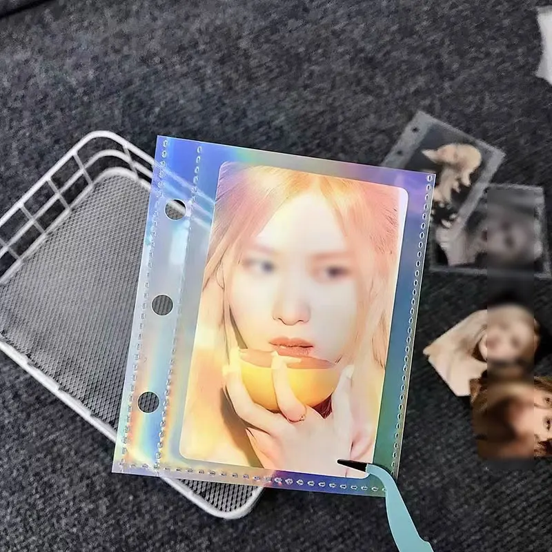 A8 30pcs 3 Hole Transparent Laser File Binder Sleeves Notebook Loose Leaf DIY Document Bag Binder Rings Storage Binding Folder