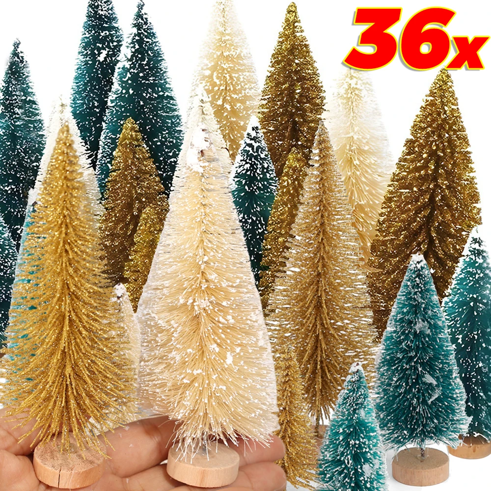 9-36Pcs Mini Decorative Christmas Tree New Year Kids Gifts Desktop Ornaments Xmas Trees Home Party Navidad Sisal Silk Xmas Tree