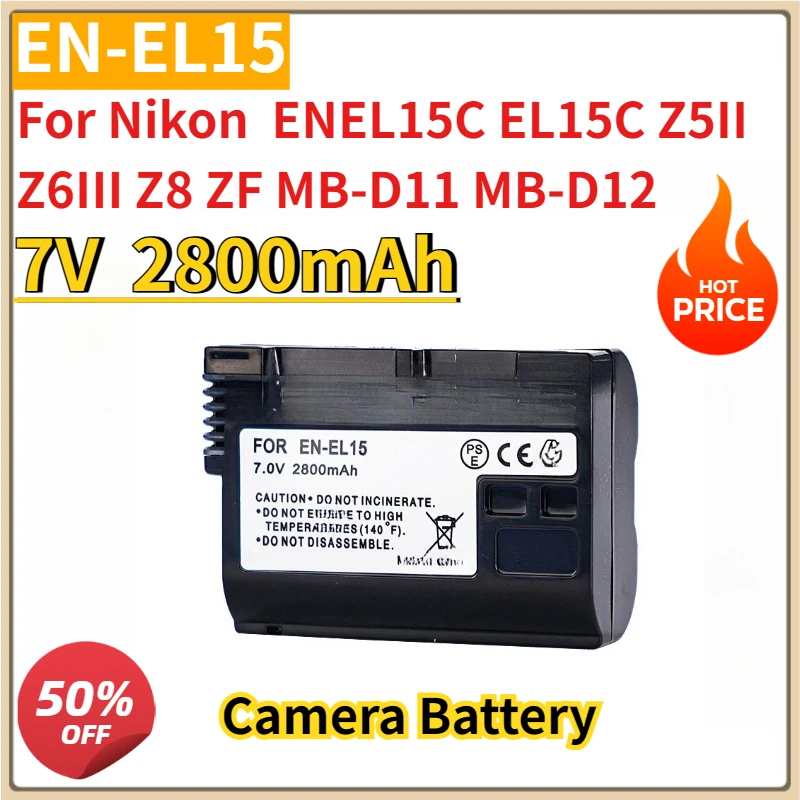 

New Replacement Camera Battery 7V 2800mAh EN-EL15C for Nikon ENEL15C EL15C Z5II Z6III Z8 ZF MB-D11 MB-D12 Li-Polymer