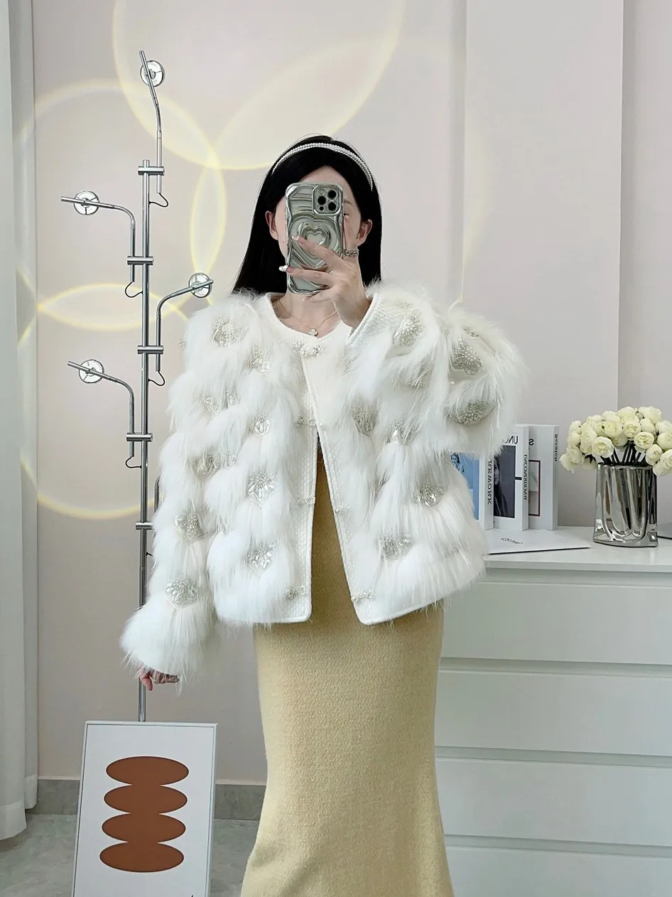 2025 Winter New style elegant lady   fox fur fur coat women down fur coat