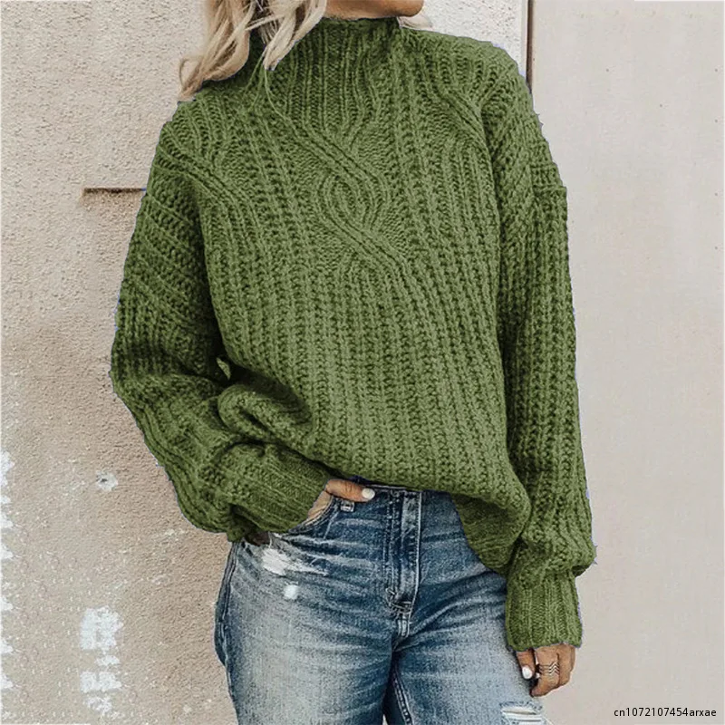 

2023 Fashion Women's Turtleneck Knit Top Pullover Sweater Solid Color Winter Warm Knitter Sweaters