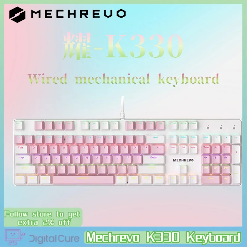 2024 Mechrevo K330 Mechanical Keyboard Wired Gaming Keyboard Metal Panel 104 Key Mixed Color Backlight White Pink Color Cyan