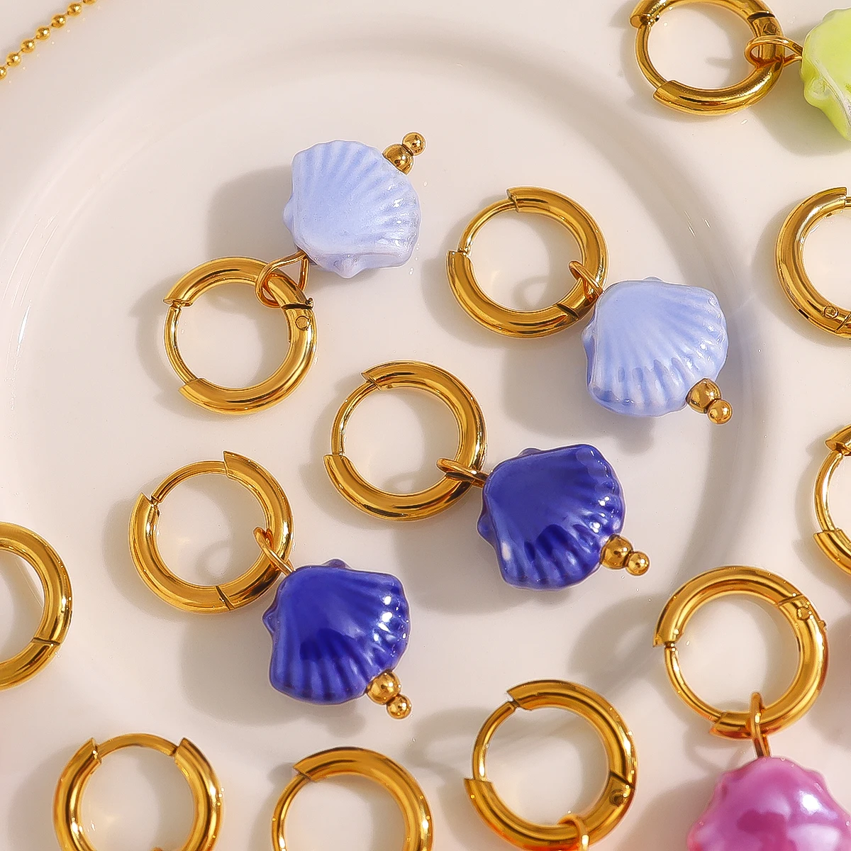 WILD & FREE Colorful Ceramic Charms Stainless Steel Hoop Earrings for Women Creative Individual 18K Gold Plated Jewelry