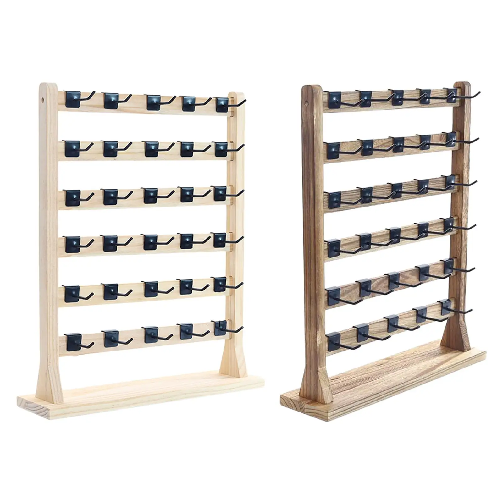 Wooden Earrings Display Stand Jewelry Organizer Holder 6 Tiers Removable Hooks Earrings Storage Rack for Women Girls Gifts