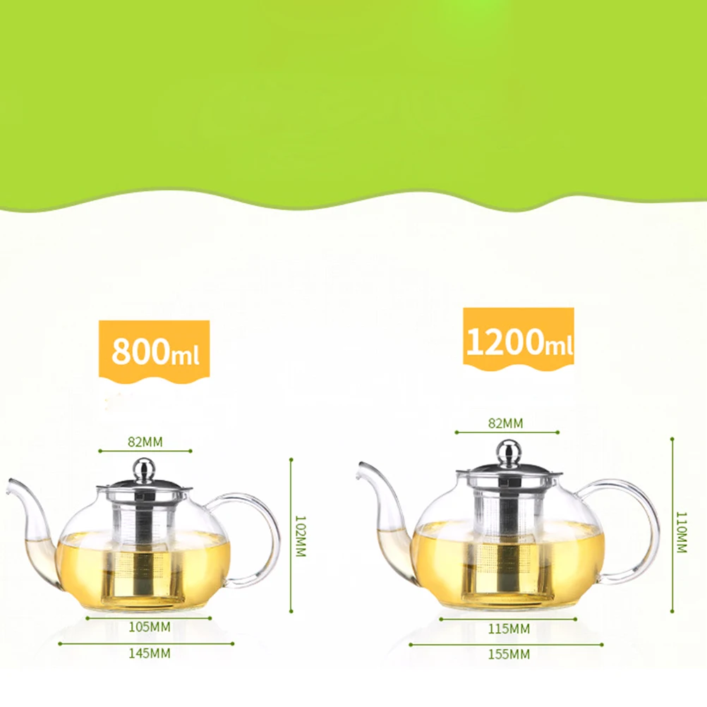 

1Pcs Glass Teapot Transparent 1200ml Heat Resistant Household Tea Pot Filter Anti-Slip Concave Bottom Comfortable Handle Coffee