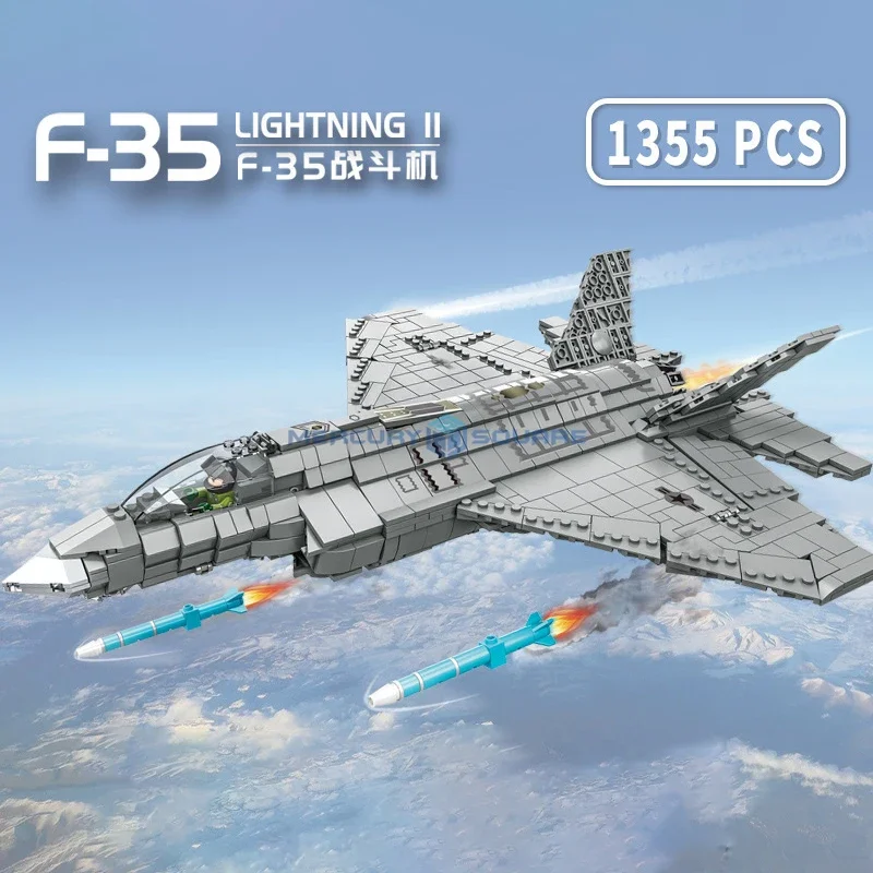 F35 Fighter Model Building Blocks MOC 9003 Modern Military Army Awacs Transport Vehicle Bricks High Tech DIY Toy Kids Boys Gift