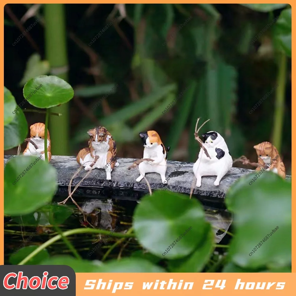 1-5PCS Fishing Cat Aquariums Decorations Fishtanks Hangable Decors Landscape AquaticPet Fishtank Ornament Desktop Accessories