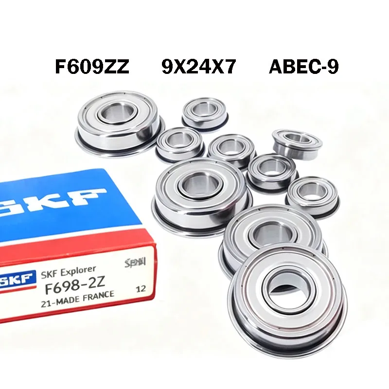 10PCS Sweden SKF bearings F609ZZ Flange Bearing 9x24x7 ABEC-9 Double Shielded Deep Groove Flanged Origin SKF F609Z Ball Bearings
