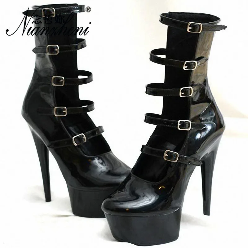 

Nightclub Round Toe Platform Ankle Boots Gothic Exotic Dancer 15cm Gladiator Punk Big Size Sexy Fetish Thin Heels Cross Dressing