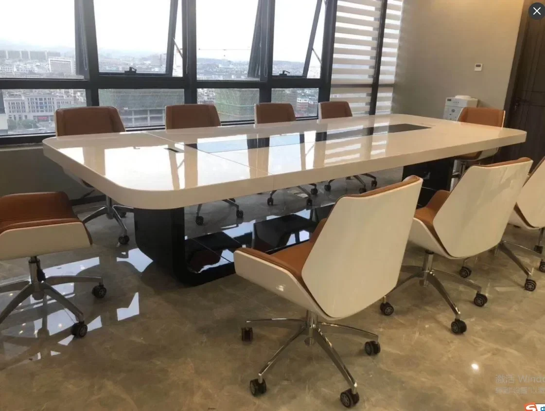 Conference Table Price with microphone Elegant Pure Snow Ice Glacier White Conference Table with stainless steel metal leg