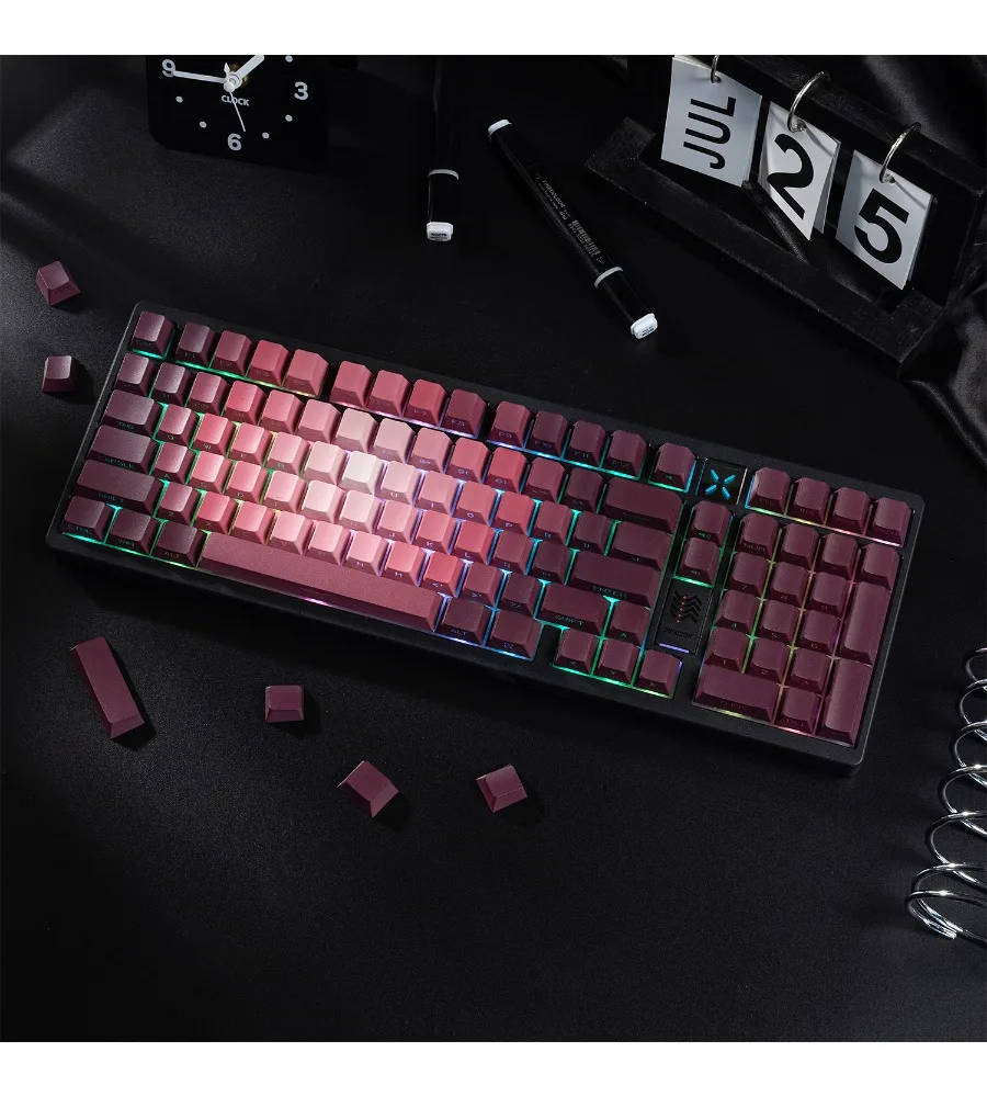 Side-Transparent PBT Dye-Sublimation Custom Factory Compatible Wooting Pink/Green Rose Keyboard Keycaps with Floral