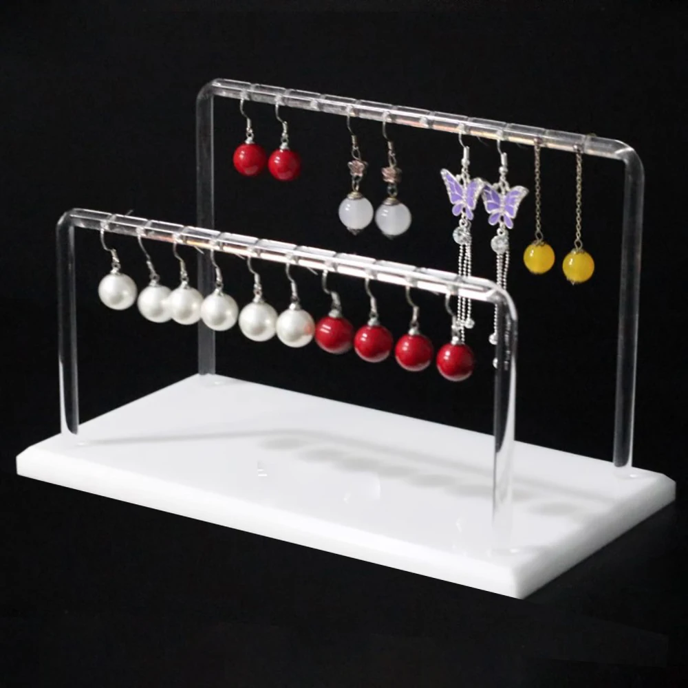 Fine White Ring Jewelry Display Stand Clear Earring Necklace Hanging Organizer Showcase Bracelet Jewellery Storage Holder Rack