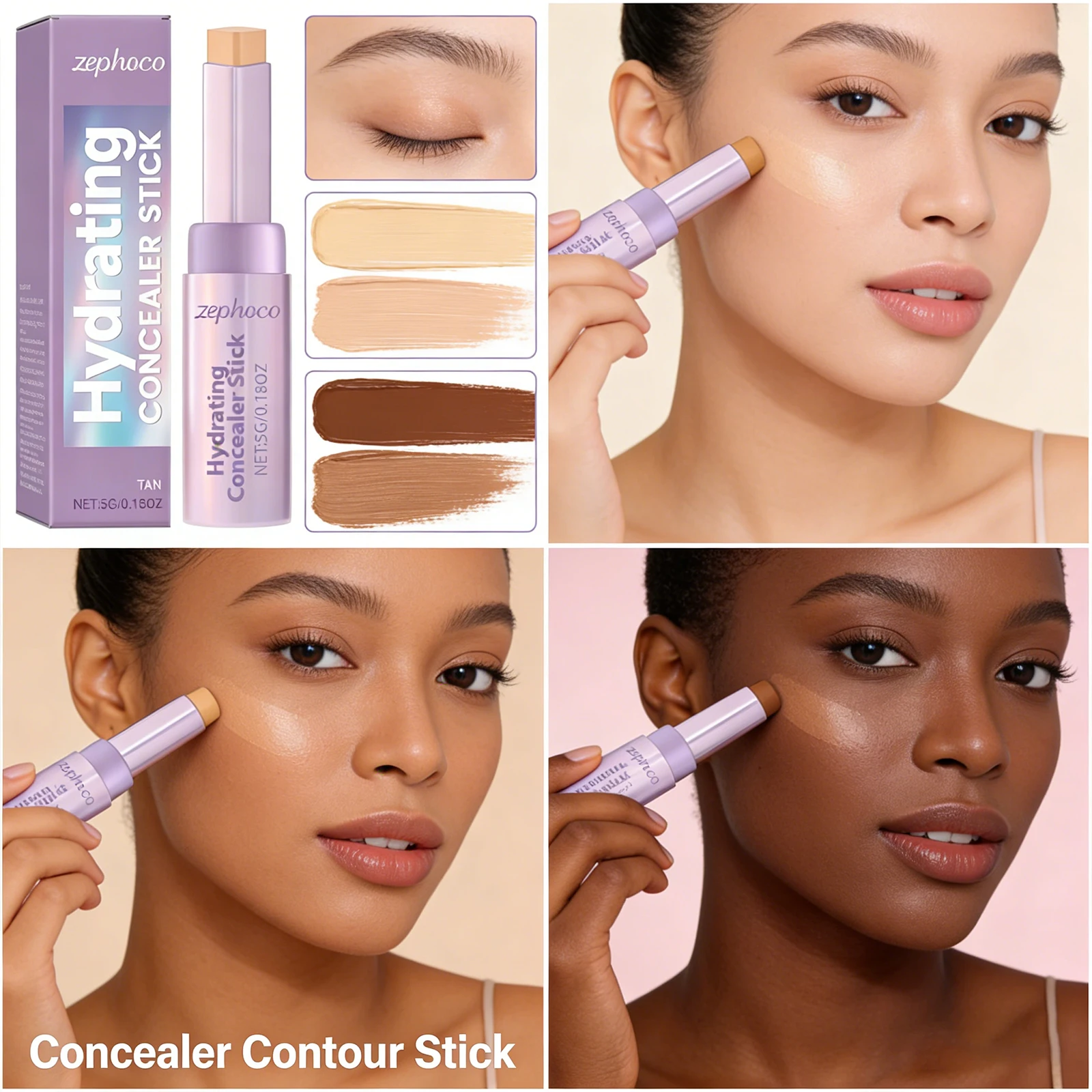 

Zephoco Concealer Contour Stick Natural Smooth Face Makeup Portable Nose Shadow Sculpting Coverage Dark Circle Even Skin Tone