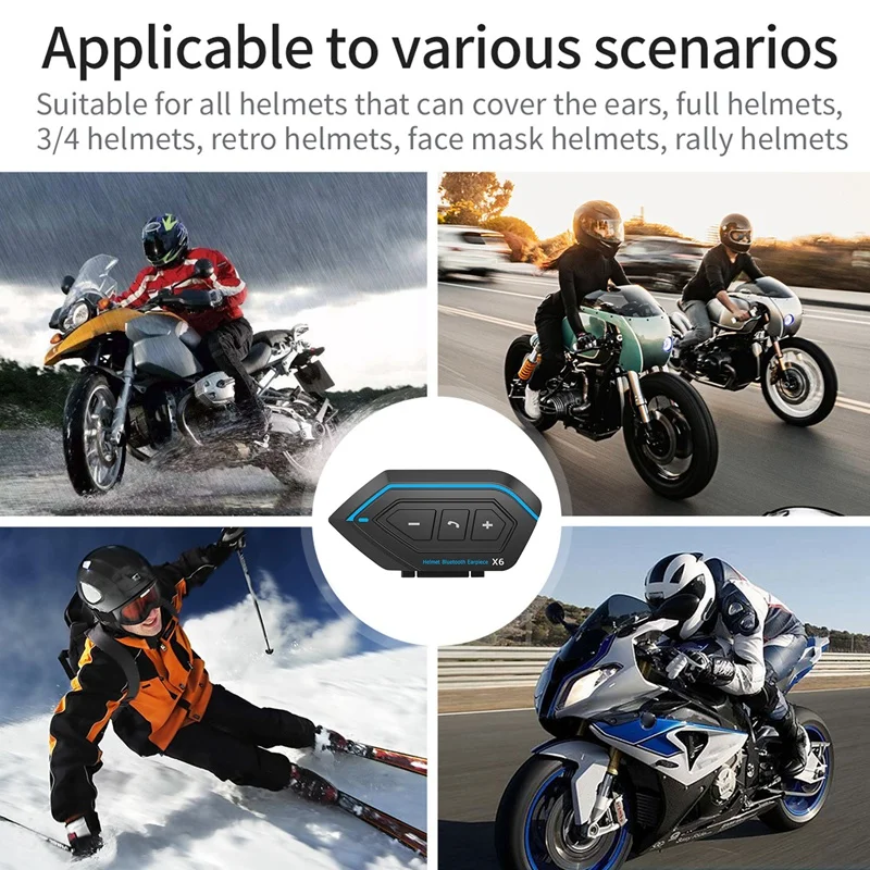 

2 Pcs X6 Helmet Bluetooth Headphones BT5.0 800MA Motorcycle Riding Wireless Call Stereo Anti-Jamming Waterproof Headset