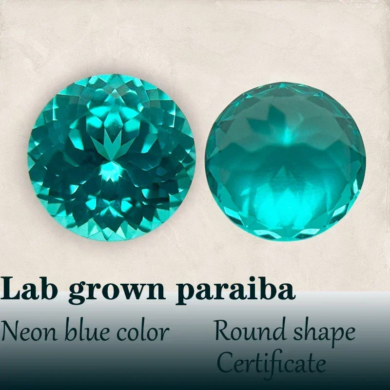 Paraiba Round Shape Lab Grown Gemstone Neon Blue Color VVS1 for DIY Jewelry Making Materials Charms Wholesale with Certificate
