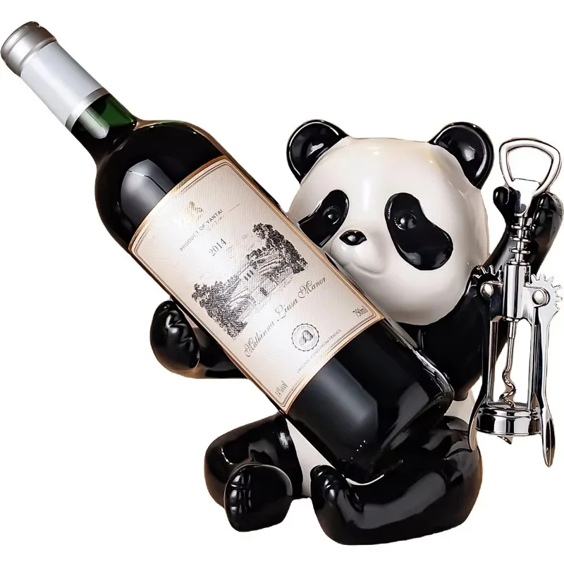 High-end modern design ceramic wine rack panda ornament luxury home living room wine bottle rack wine accessories