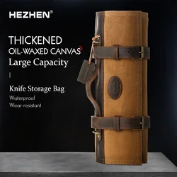 HEZHEN Chef Knife Bag Kitchen Accessories Kitchenware Knife Organizer Oil Wax Canvas Crazy Horse Lather Knife Roll Bag