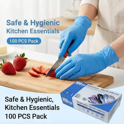 100 PcsDurable & Thick Nitrile Disposable Gloves - High-Elasticity, Latex-Free & Powder-Free For Cooking, Cleaning & Food Prep -