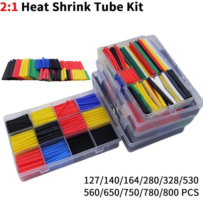 127-800pcs Heat-shrink Tubing Thermoresistant Tube Heat Shrink Wrapping Kit Electrical Connection Wire Cable Insulation Sleeving