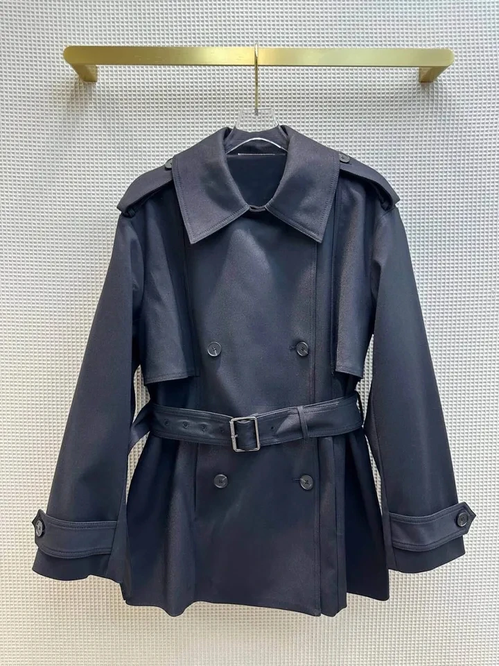 New Spring Fashion Design Turn-down Collar Double Breasted Long Sleeves Solid Color Streetwear Trench Coat Women with Slim Belt