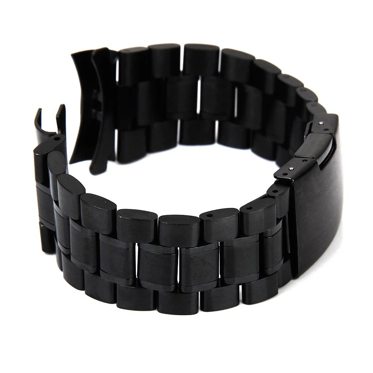 

24mm Stainless Steel Solid Links Bracelet Watch Band Strap Curved End with 4pcs Watch Spring Bars (Black)