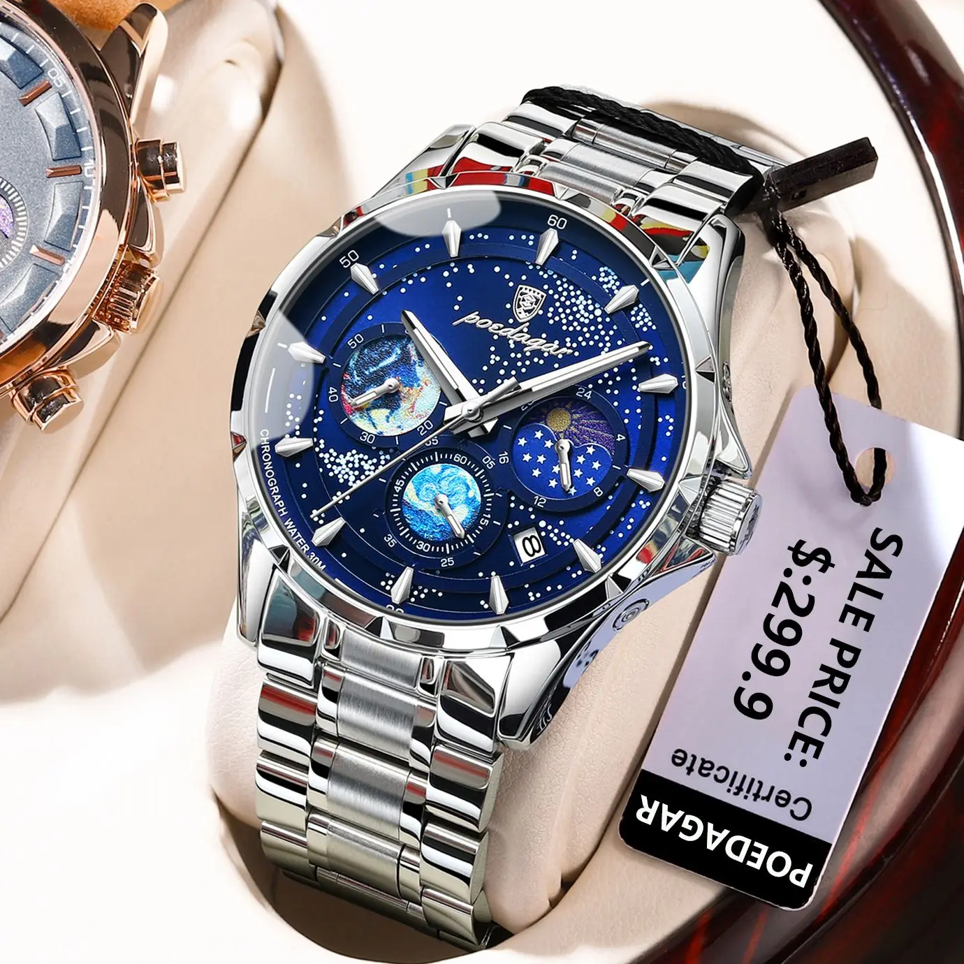 POEDAGAR Casual Man Wristwatch Luxury Waterproof Luminous Date Men Watch Chronograph Stainless Steel Men\'s Quartz Watches Clock