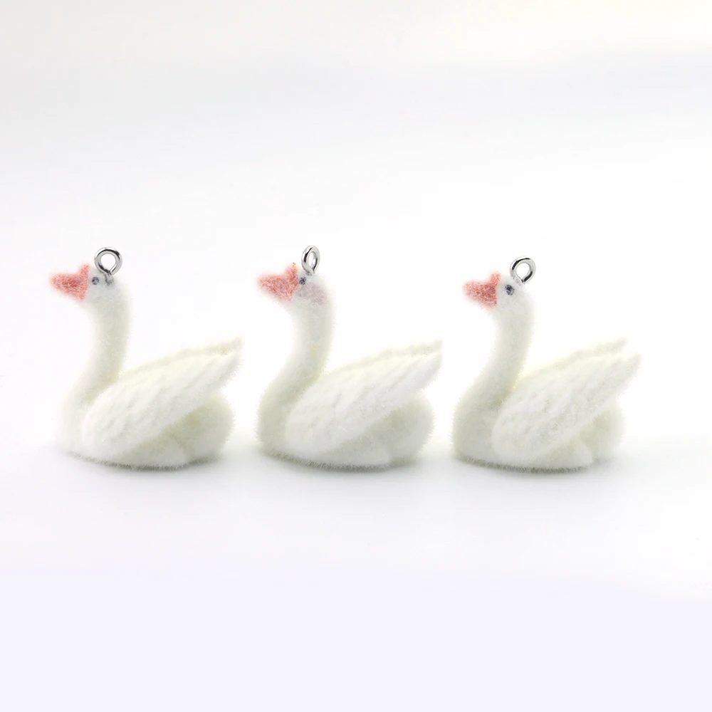 20pcs 3D Flocking Resin Swan Charms Animal Pendant Accessories for Necklace Keychain Earrings Bags DIY Making Jewelry Adornment