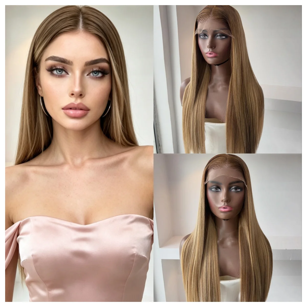 Ash Blonde Mixed Dirty Blonde Synthetic Long Straight Wig 13x4 HD Lace Front Glueless for Women