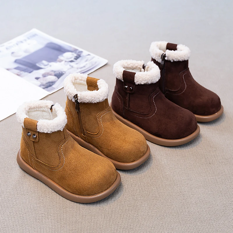 

Girls Ankle Boots with Side Zipper Kids Short Boots Suede Warm 2025 Winter New Children Fashion Casual Boot Soft Bottom Non-slip