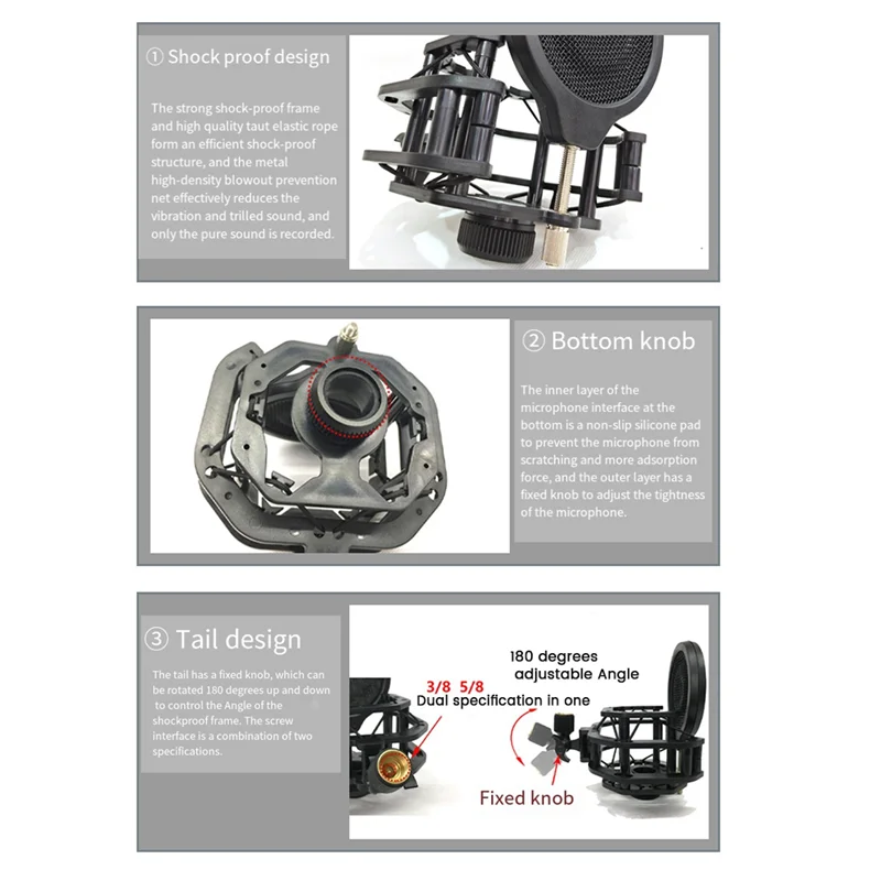 1 PCS Microphone Professional Shock Mount Holder With Filter Screen Black Plastic+Metal For Condenser Mic
