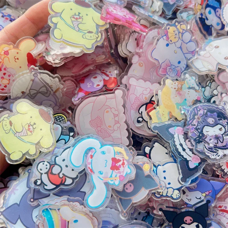 100-500g 4cm Sanrio Hello Kitty Kuromi 4cm Acrylic Pendant Sanrio Melody DIY Accessory Keychain PP Clip Patch Waterproof