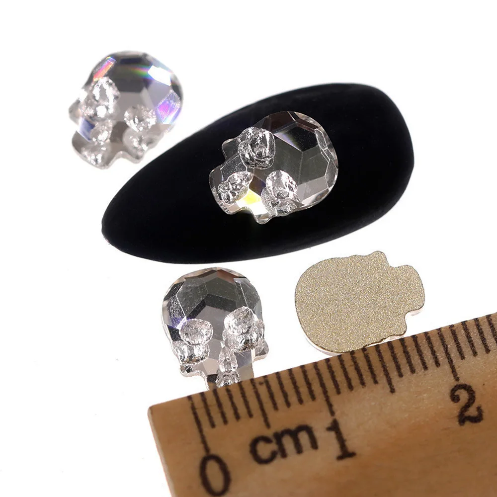 Crystal AB/Clear Strass Fashion Skull Nail Art Rhinestone 6x8mm 8x10mm Flatback Pixie Crystal Stones for DIY Nails Decoration