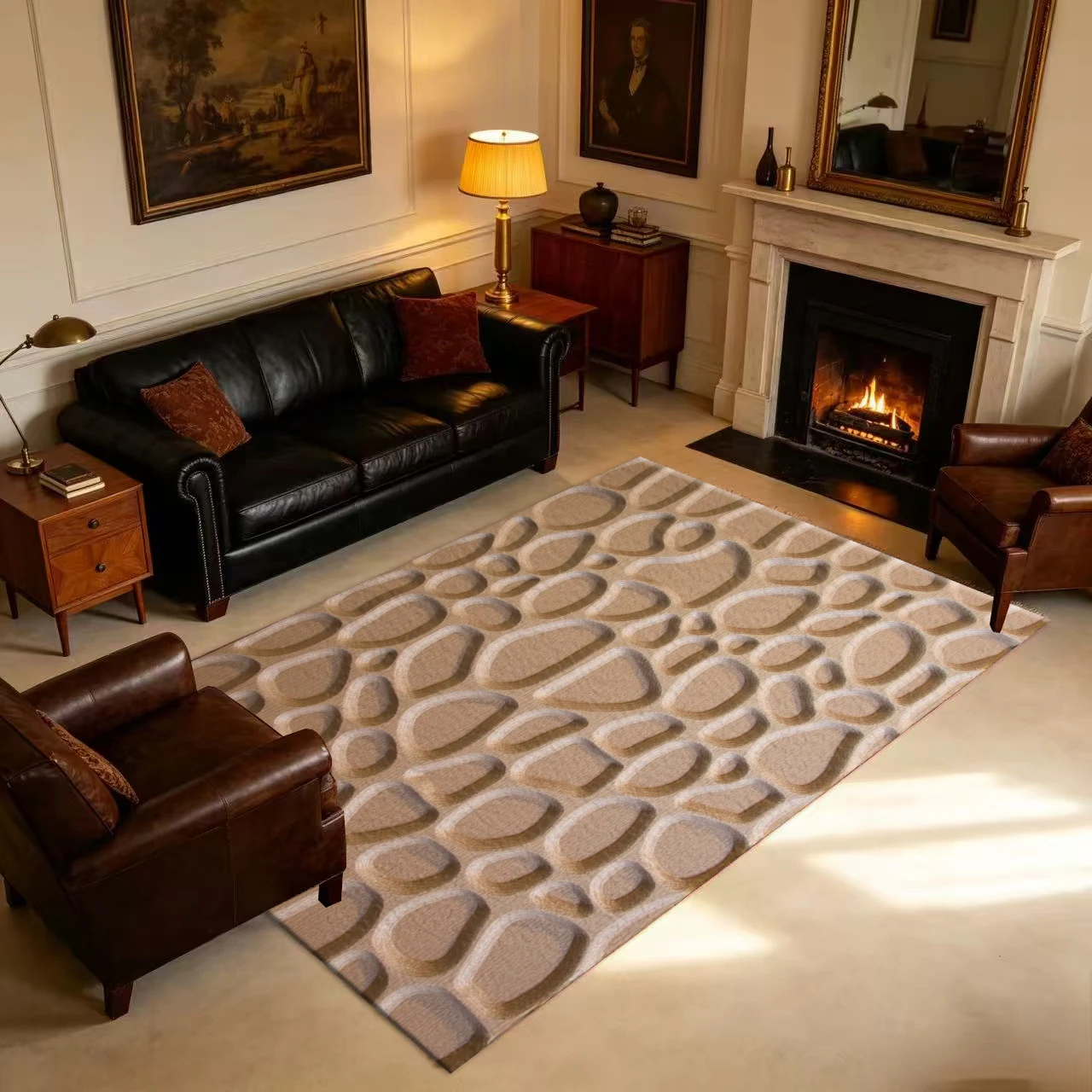 3D Embossed Pebble Texture Carpet Floor Mat with Faux Stone Surface, Suitable for Entrance Hall