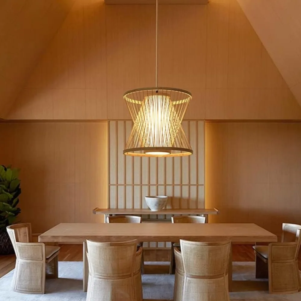 

Japanese Style Teahouse Ceiling Chandelier Bamboo Art Lampshade Pendant Light For Bedroom Balcony Courtyard Study(E27 Base 35cm)