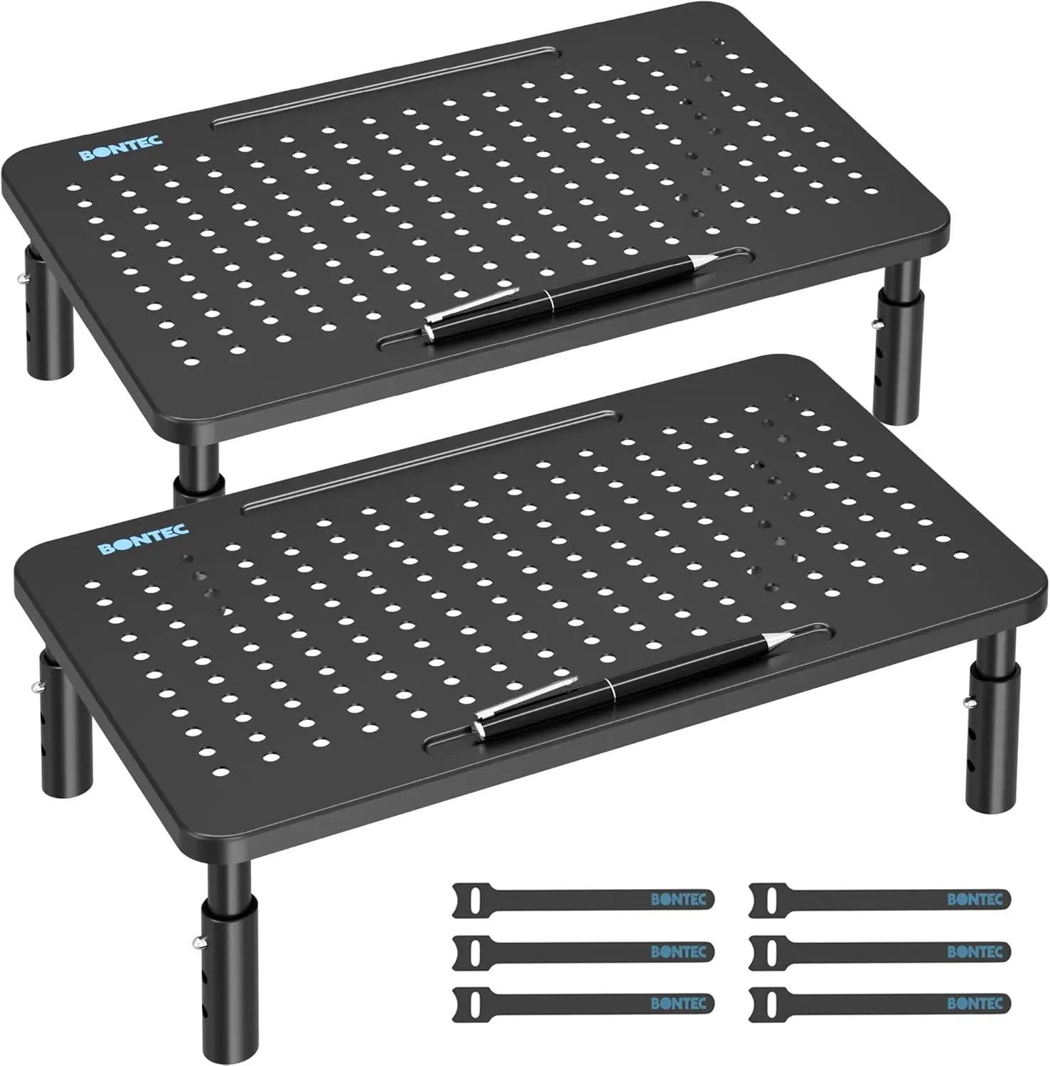 

Adjustable Monitor Stand 2 Pack, 14.5x9.1in, Ergonomic Riser with Pen Holder & Cable Management, Black
