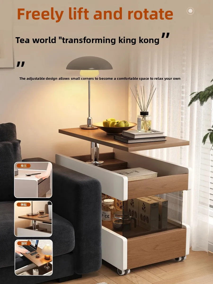Lifting coffee table small apartment movable sofa side table living room home new snack trolley bedside side cabinet