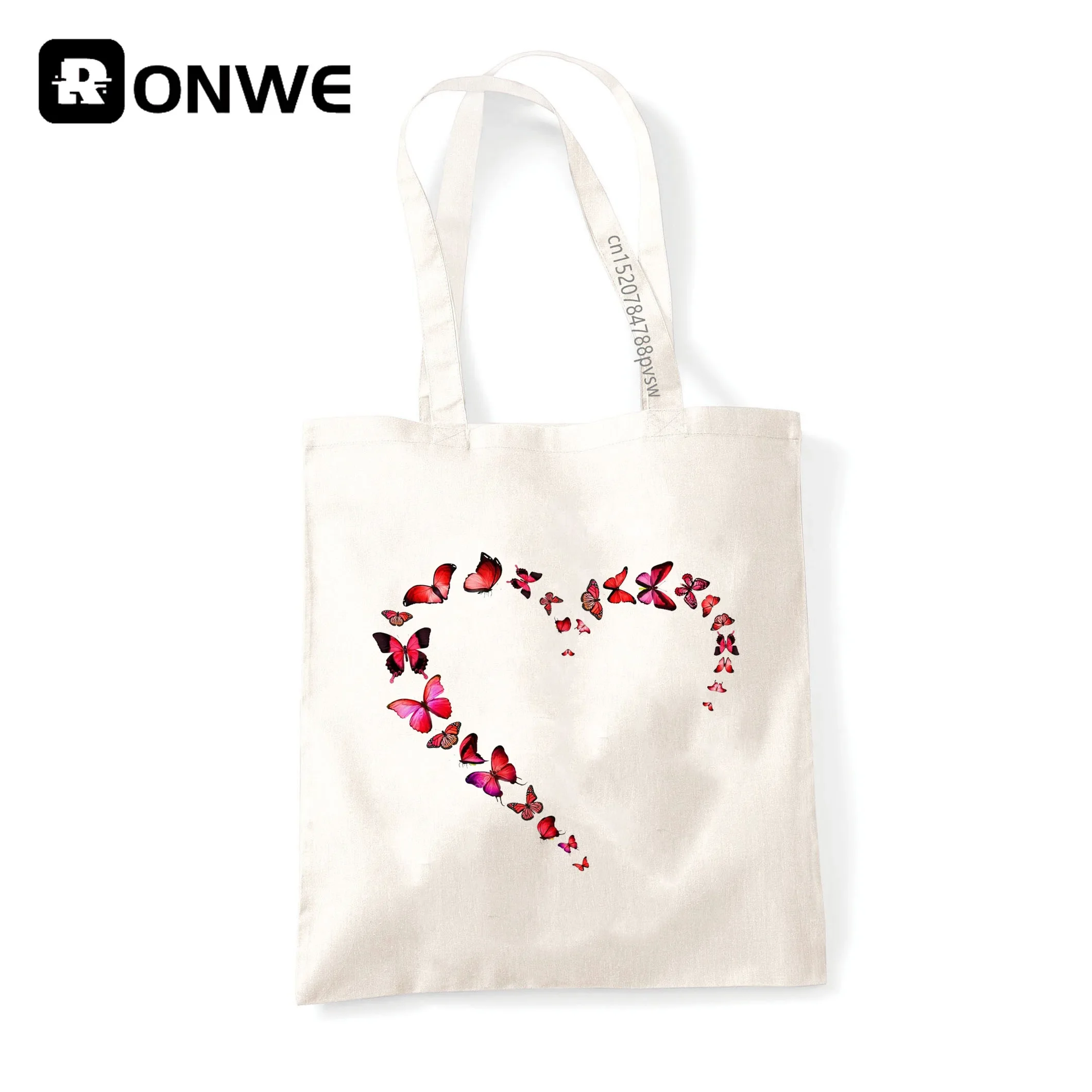 Women Butterfly Love Heart Shopping Canvas Bag Female Girl Tote Eco 90s Style Black Queen Shopper Shoulder Shool Bags,Drop Ship
