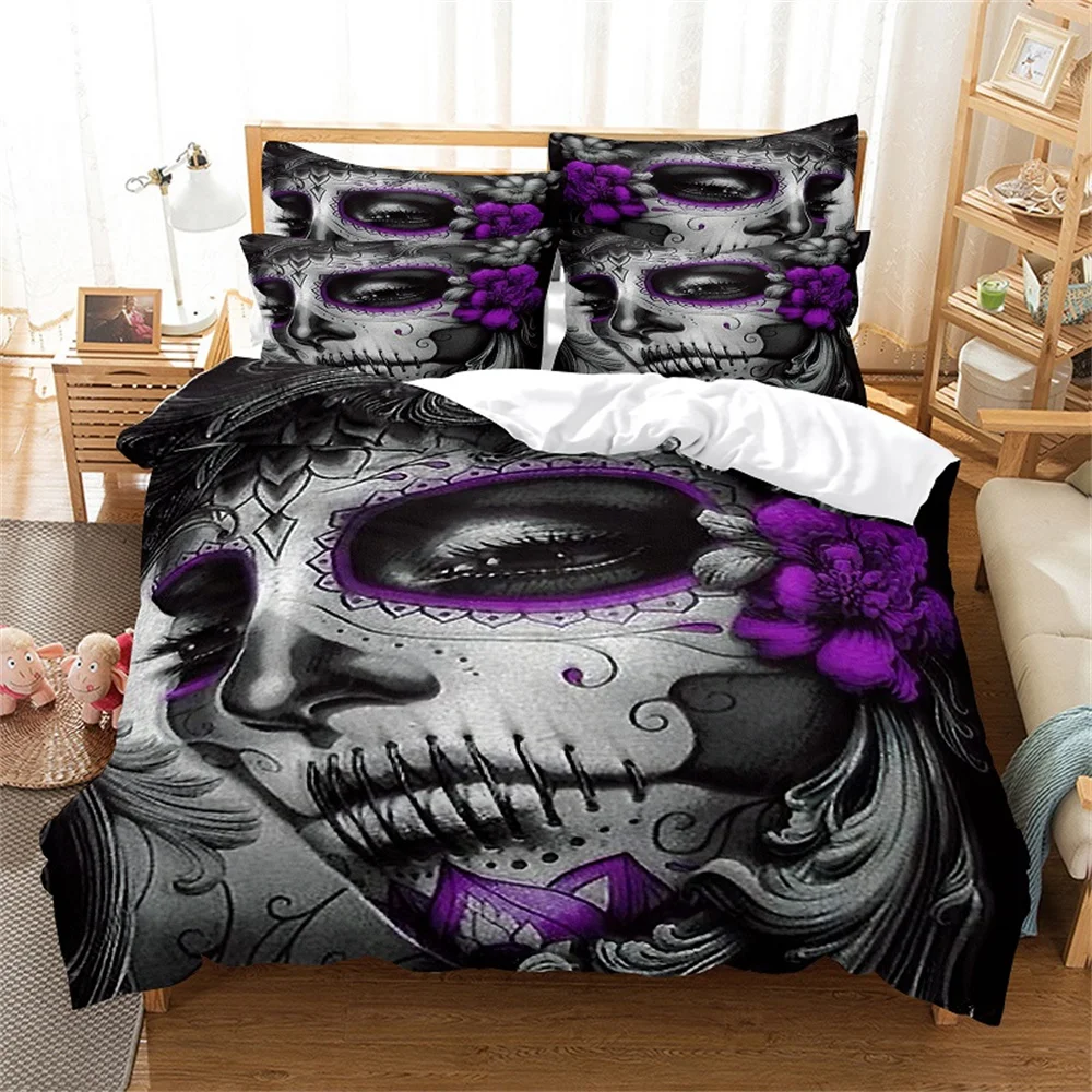 

Purple beauties 3Pcs Bedding Sets 3D Digital Printing Custom Quilt Duvet Cover Set Home Queen King Quilt Pillowcase