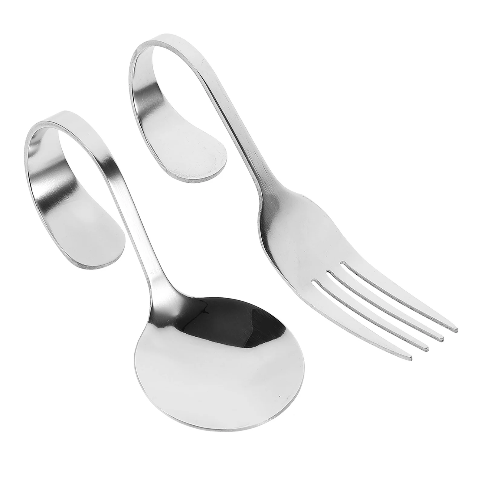 

2pcs Stainless Steel Dessert Curved Handle Fork Pudding Ice Cream Scoop Kitchen Stirring Spoon For Coffee Dessert