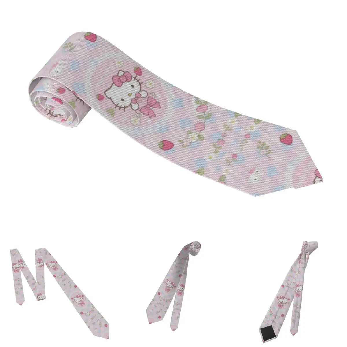 ربطات عنق هالو كيتي الوردية منقوشة للرجال والنساء من البوليستر النحيف مقاس 8 سم ربطات عنق ضيقة للرجال ملابس يومية Cravat Business #4