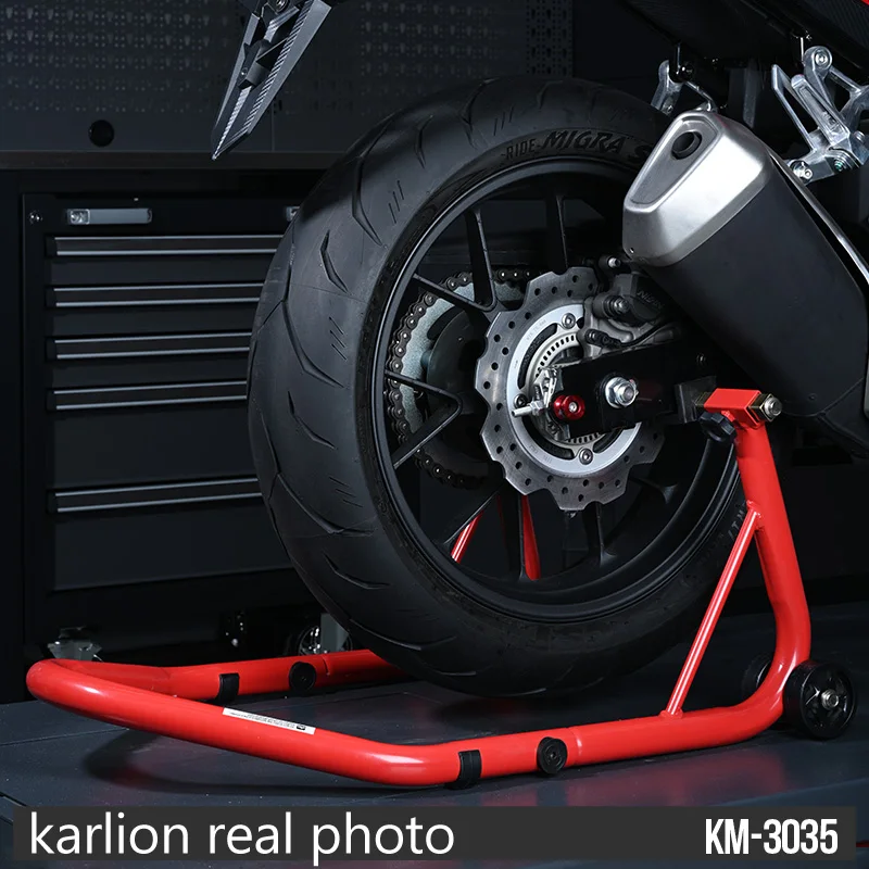For KARLION Adjustable Universal Steel Motorcycle Paddock Lift Stand Rear Wheel Repair Tool CE Certified Light Duty (500kg)