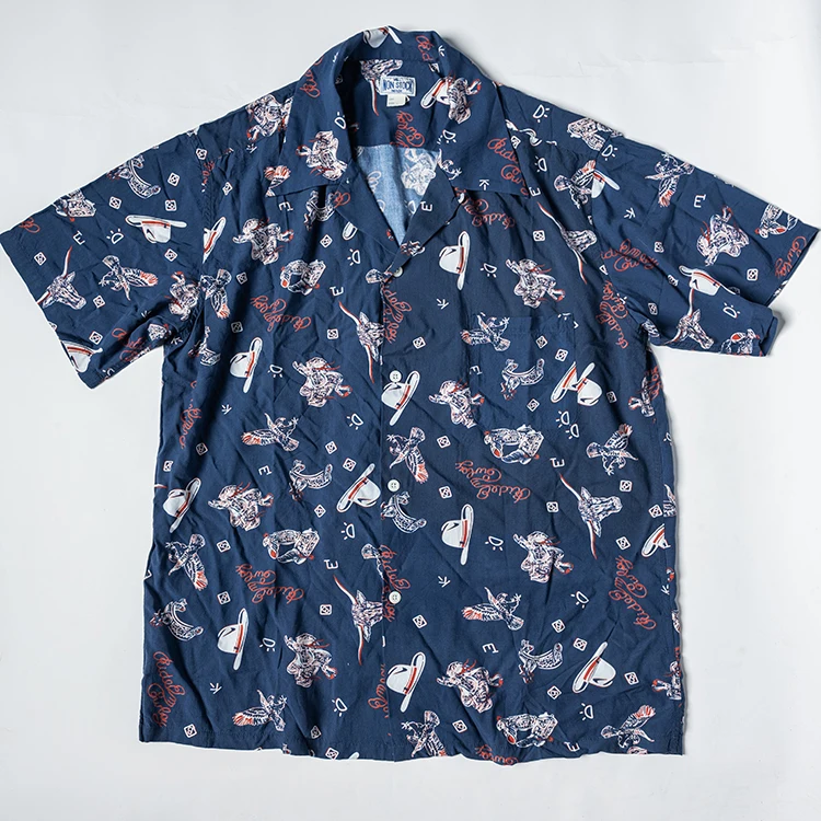 

B Grade Western Cowboy Print Bandana Cuban Collar Short Sleeve Shirt Artificial Cotton Shirt Loose Fit Youth Summer Thin