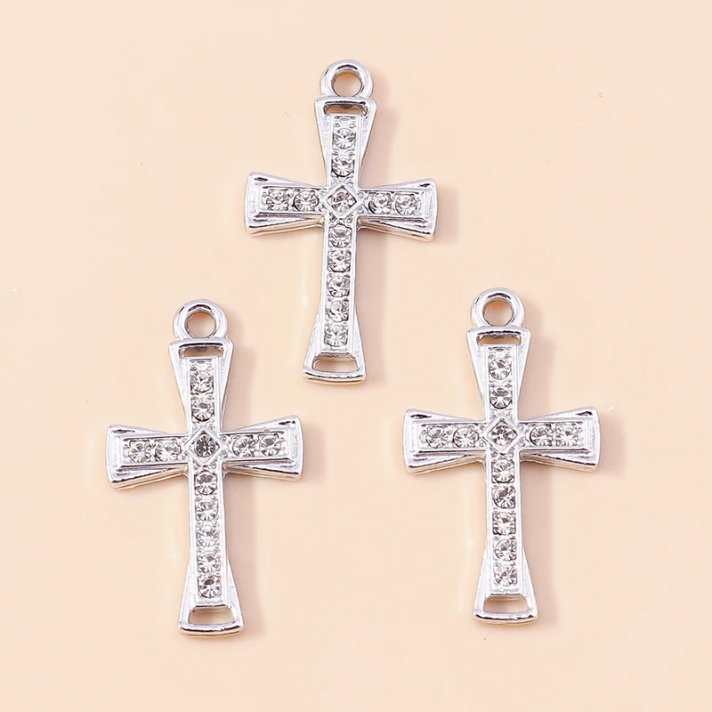 20 Stück 15x26mm Niedliche 2-Farbige Kristall-Legierungs-Kreuz-Anhänger für Schmuckherstellung DIY Anhänger Halsketten Ohrringe Armbänder Zubehör – Detail 4