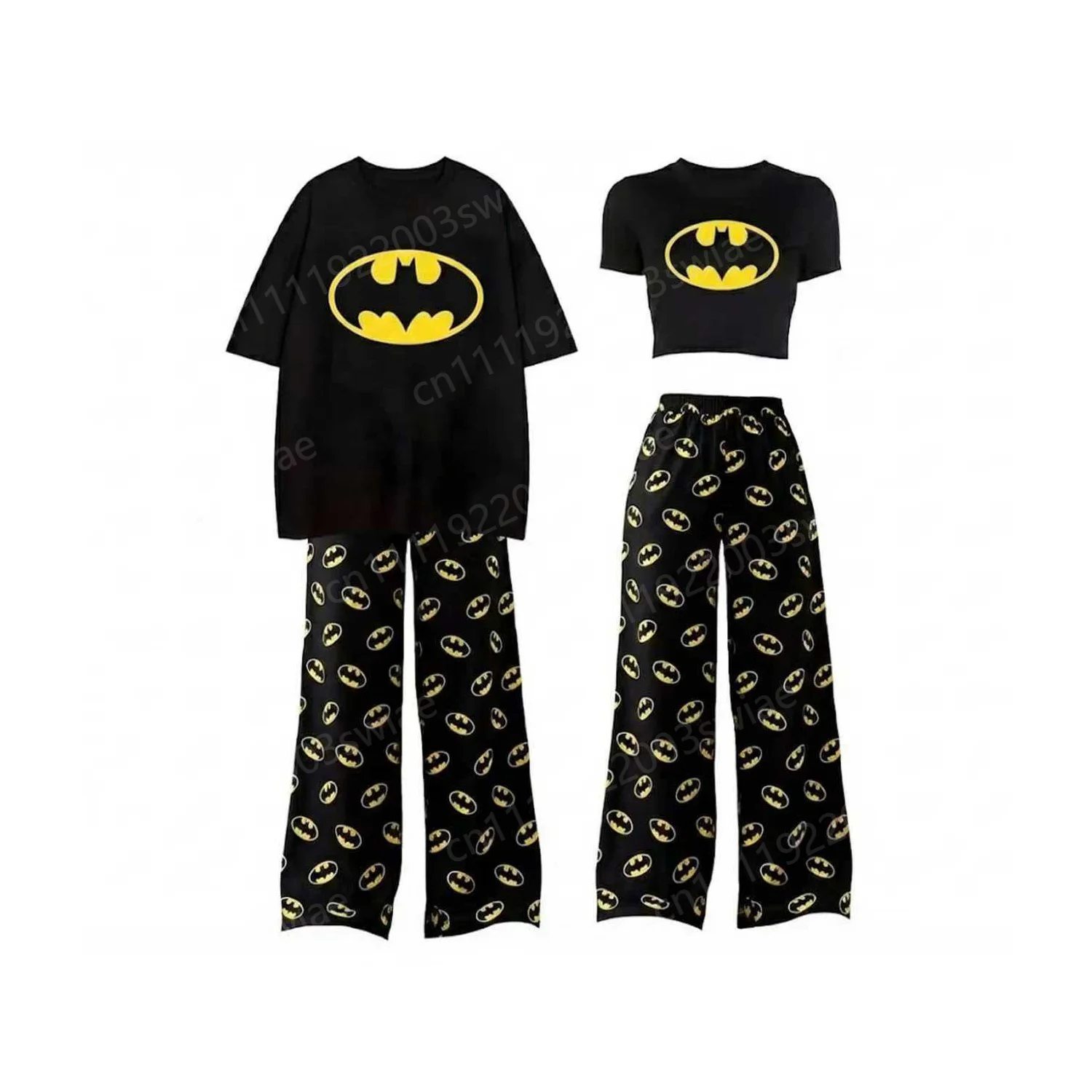 Novo Conjunto de Pijama de Verão 2026 para Casais, Estampa Batman, Adulto/Infantil, Top Cropped e Calça de Pijama de Perna Larga, Roupa de Dormir e de Casa INS