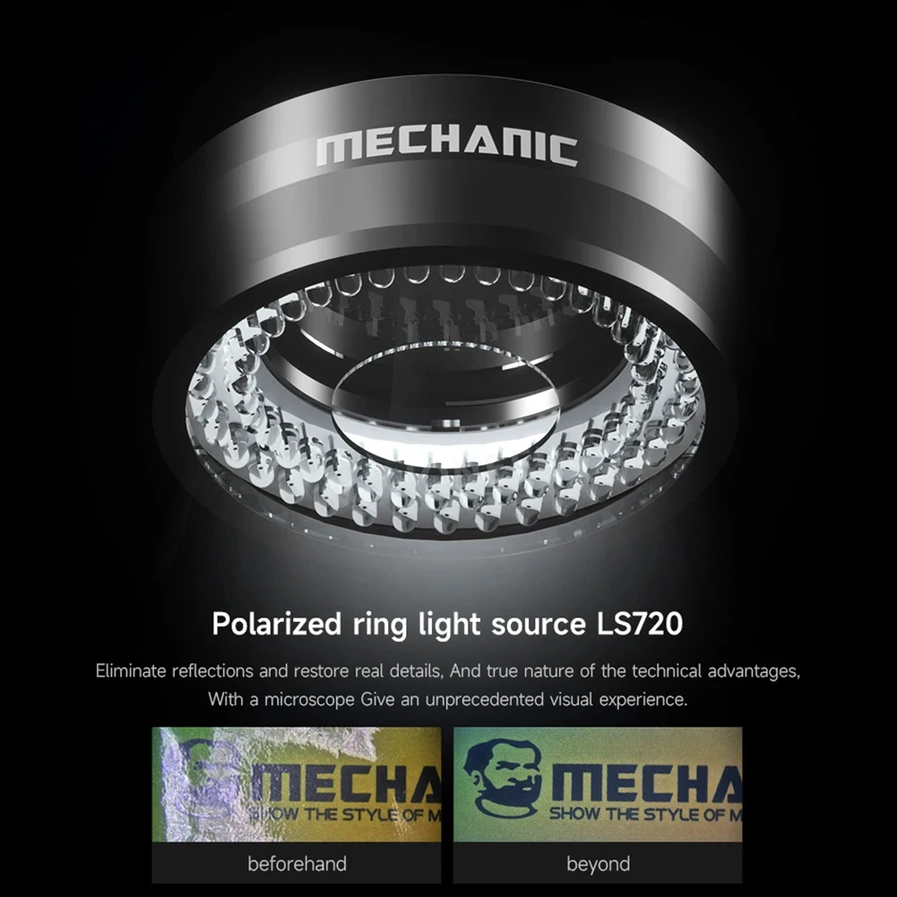 Mechanic LS720 Microscope Ring Light Polarized Ring Light Eliminates Reflection Suitable for Most Stereo Microscopes 48mm Size