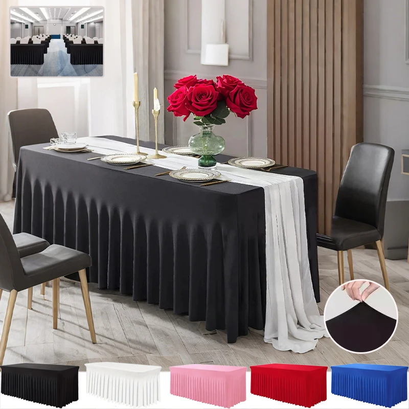 

Rectangle Table Skirt White Black Table Cloth Cover Washable Durable for Hotel Banquet Party Wedding Event Decorскатерть На Стол